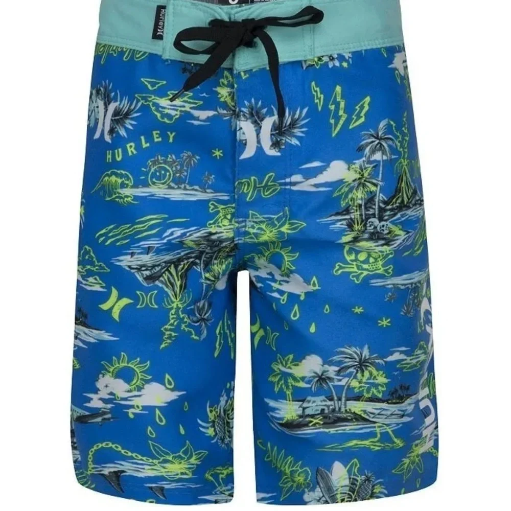 NWT Hurley Boys Doodle Tropical Isle Logo Board Shorts Neptune blue